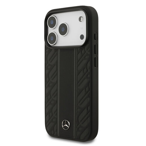 Mercedes-Benz Mercedes-Benz iPhone 17 Pro/iPhone 18 Pro Coque arrière Cuir véritable MagSafe Feuilles de laurier et rayures - Noir