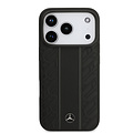Mercedes-Benz Mercedes-Benz iPhone 17 Pro/iPhone 18 Pro Coque arrière Cuir véritable MagSafe Feuilles de laurier et rayures - Noir