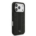 Mercedes-Benz Mercedes-Benz iPhone 17 Pro/iPhone 18 Pro Coque arrière Cuir véritable MagSafe Feuilles de laurier et rayures - Noir