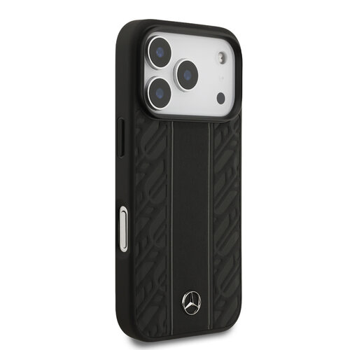 Mercedes-Benz Mercedes-Benz iPhone 17 Pro/iPhone 18 Pro Coque arrière Cuir véritable MagSafe Feuilles de laurier et rayures - Noir