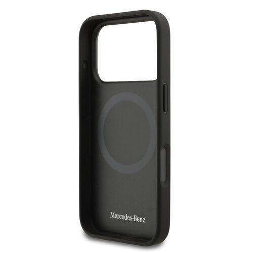 Mercedes-Benz Mercedes-Benz iPhone 17 Pro/iPhone 18 Pro Coque arrière Cuir véritable MagSafe Feuilles de laurier et rayures - Noir