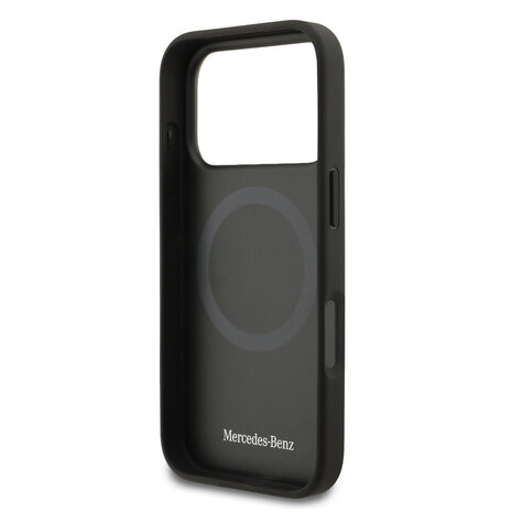 Mercedes-Benz Mercedes-Benz iPhone 17 Pro Backcover hoesje - Genuine Leather - Magsafe - Laurel Leaves and Stripes - Zwart Mercedes-Benz Mercedes-Benz iPhone 17 Pro Backcover hoesje - Genuine Leather - Magsafe - Laurel Leaves and Stripes - Zwart