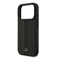 Mercedes-Benz Mercedes-Benz iPhone 17 Pro/iPhone 18 Pro Coque arrière Cuir véritable MagSafe Feuilles de laurier et rayures - Noir