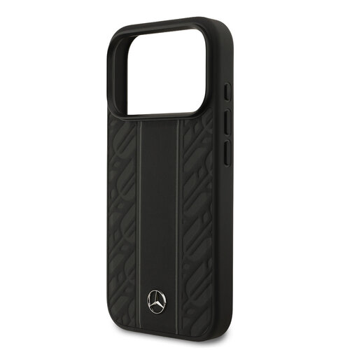 Mercedes-Benz Mercedes-Benz iPhone 17 Pro/iPhone 18 Pro Coque arrière Cuir véritable MagSafe Feuilles de laurier et rayures - Noir