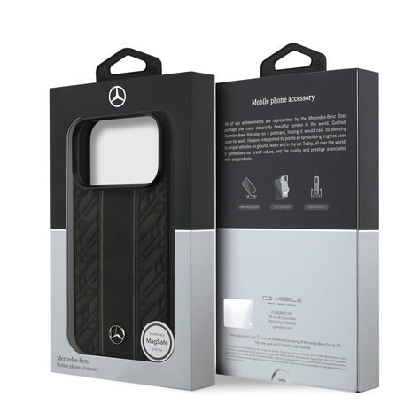 Mercedes-Benz Mercedes-Benz iPhone 17 Pro Backcover hoesje - Genuine Leather - Magsafe - Laurel Leaves and Stripes - Zwart Mercedes-Benz Mercedes-Benz iPhone 17 Pro Backcover hoesje - Genuine Leather - Magsafe - Laurel Leaves and Stripes - Zwart