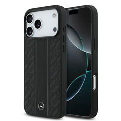 Mercedes-Benz iPhone 17 Pro Max Back cover case - Genuine Leather - Magsafe - Laurel Leaves and Stripes - Black