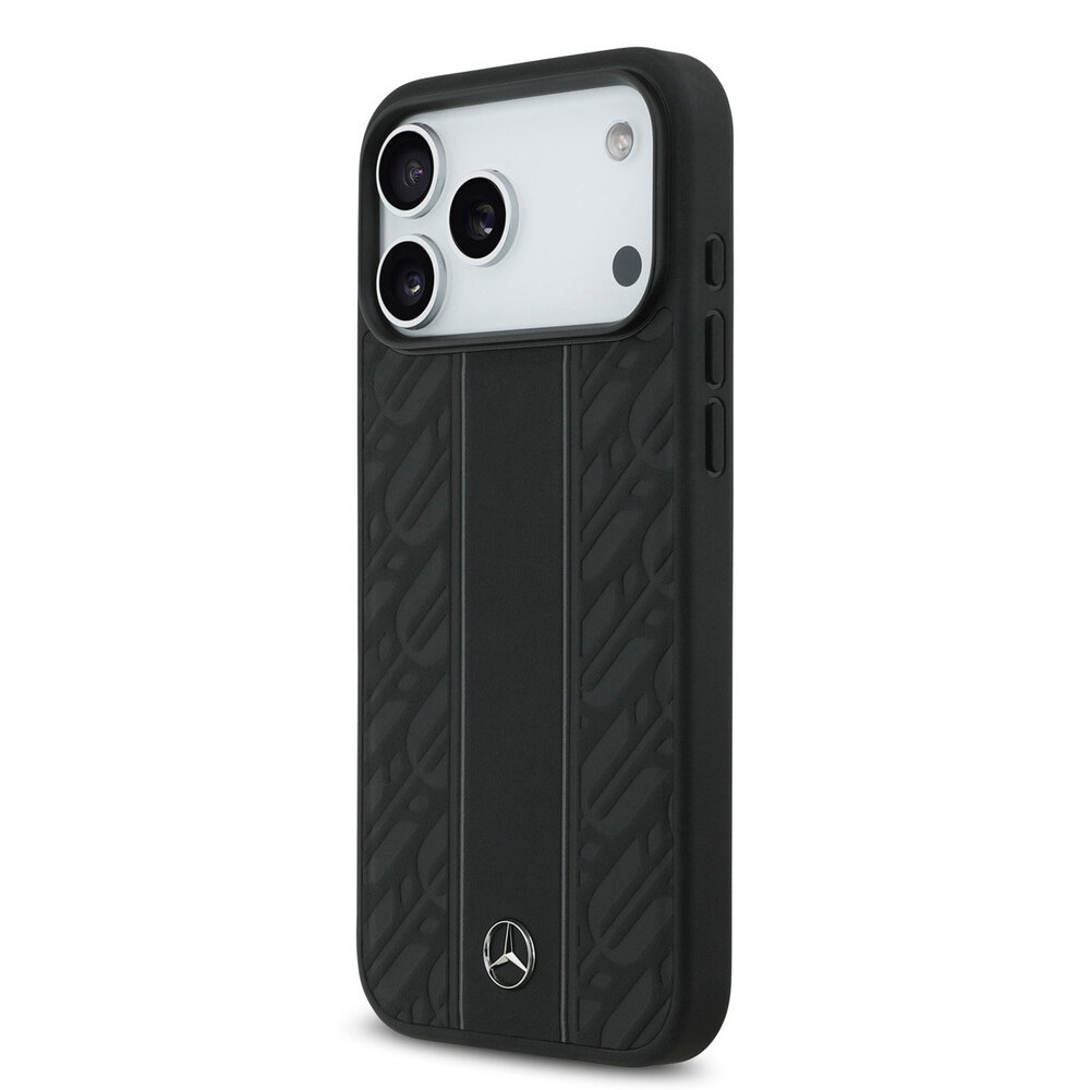 Mercedes-Benz Mercedes-Benz iPhone 17 Pro Max Backcover hoesje - Genuine Leather - Magsafe - Laurel Leaves and Stripes - Zwart Mercedes-Benz Mercedes-Benz iPhone 17 Pro Max Backcover hoesje - Genuine Leather - Magsafe - Laurel Leaves and Stripes - Zwart