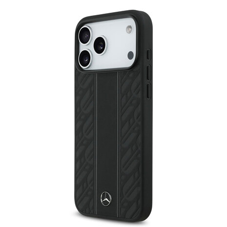 Mercedes-Benz Mercedes-Benz iPhone 17 Pro Max Backcover hoesje - Genuine Leather - Magsafe - Laurel Leaves and Stripes - Zwart Mercedes-Benz Mercedes-Benz iPhone 17 Pro Max Backcover hoesje - Genuine Leather - Magsafe - Laurel Leaves and Stripes - Zwart