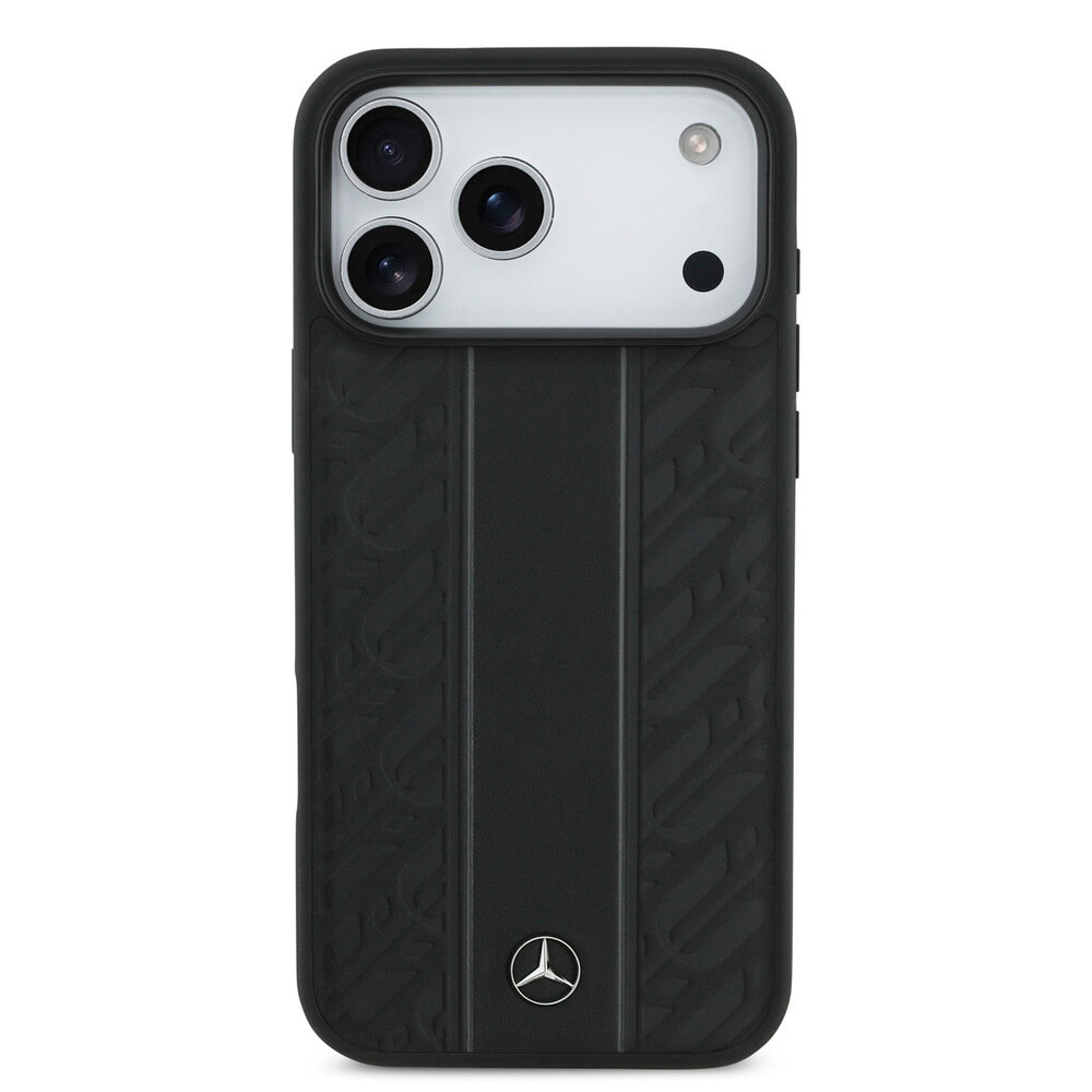 Mercedes-Benz Mercedes-Benz iPhone 17 Pro Max Backcover hoesje - Genuine Leather - Magsafe - Laurel Leaves and Stripes - Zwart Mercedes-Benz Mercedes-Benz iPhone 17 Pro Max Backcover hoesje - Genuine Leather - Magsafe - Laurel Leaves and Stripes - Zwart