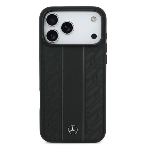 Mercedes-Benz Mercedes-Benz iPhone 17 Pro Max/iPhone 18 Pro Max Coque arrière Cuir véritable MagSafe Feuilles de laurier et rayures - Noir