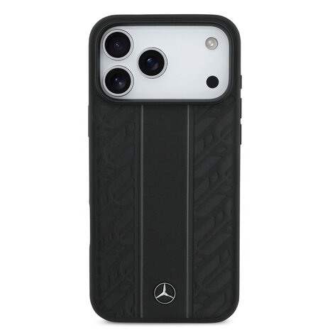 Mercedes-Benz Mercedes-Benz iPhone 17 Pro Max Backcover hoesje - Genuine Leather - Magsafe - Laurel Leaves and Stripes - Zwart Mercedes-Benz Mercedes-Benz iPhone 17 Pro Max Backcover hoesje - Genuine Leather - Magsafe - Laurel Leaves and Stripes - Zwart