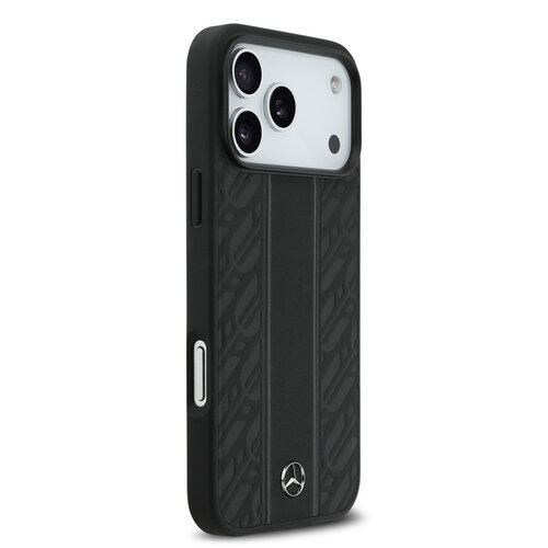 Mercedes-Benz Mercedes-Benz iPhone 17 Pro Max/iPhone 18 Pro Max Coque arrière Cuir véritable MagSafe Feuilles de laurier et rayures - Noir