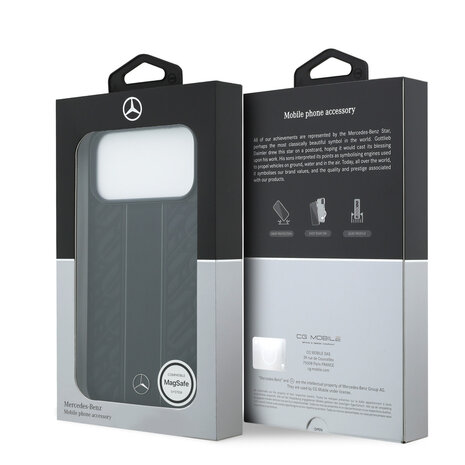 Mercedes-Benz Mercedes-Benz iPhone 17 Pro Max Backcover hoesje - Genuine Leather - Magsafe - Laurel Leaves and Stripes - Zwart Mercedes-Benz Mercedes-Benz iPhone 17 Pro Max Backcover hoesje - Genuine Leather - Magsafe - Laurel Leaves and Stripes - Zwart