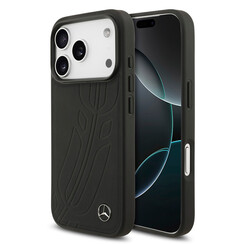 Mercedes-Benz iPhone 17 Pro/iPhone 18 Pro Handyhülle Echtes Leder MagSafe Großes Lorbeerblatt - Schwarz