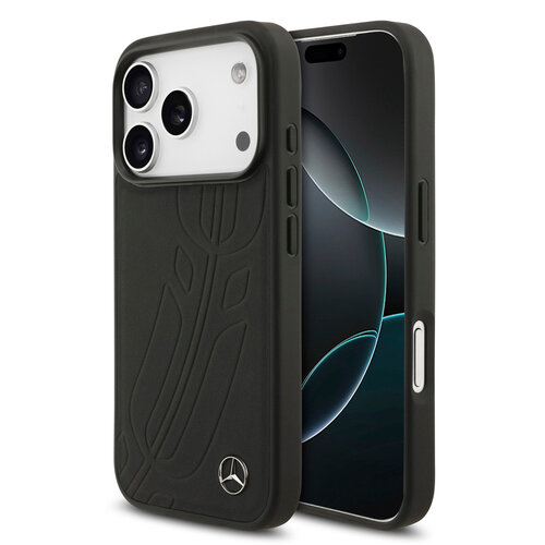 Mercedes-Benz Mercedes-Benz iPhone 17 Pro/iPhone 18 Pro Coque arrière Cuir véritable MagSafe Grande feuille de laurier - Noir