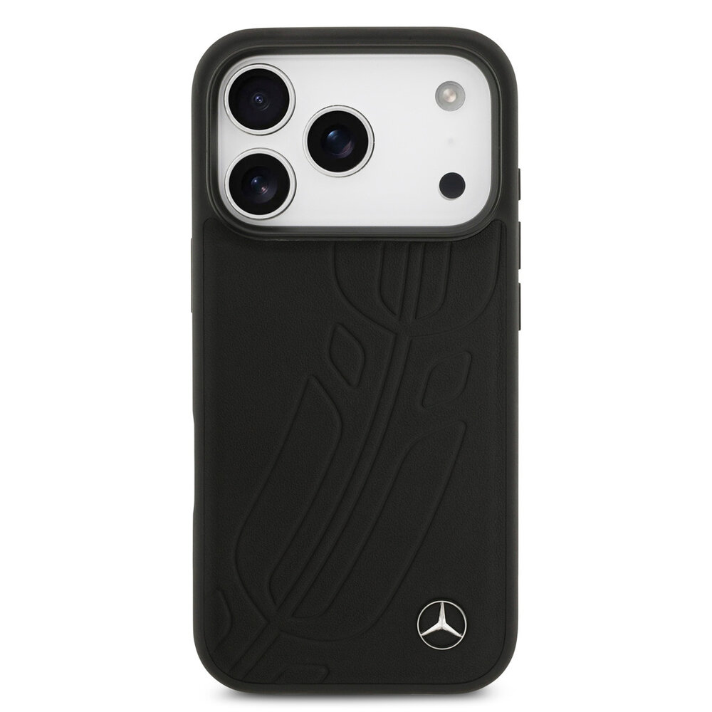 Mercedes-Benz Mercedes-Benz iPhone 17 Pro Backcover hoesje - Genuine Leather - Magsafe - Large Laurel Leave - Zwart Mercedes-Benz Mercedes-Benz iPhone 17 Pro Backcover hoesje - Genuine Leather - Magsafe - Large Laurel Leave - Zwart