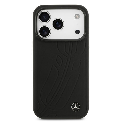 Mercedes-Benz Mercedes-Benz iPhone 17 Pro/iPhone 18 Pro Coque arrière Cuir véritable MagSafe Grande feuille de laurier - Noir
