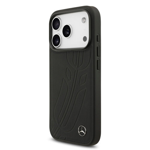 Mercedes-Benz Mercedes-Benz iPhone 17 Pro/iPhone 18 Pro Coque arrière Cuir véritable MagSafe Grande feuille de laurier - Noir