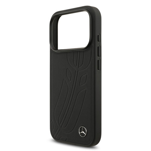 Mercedes-Benz Mercedes-Benz iPhone 17 Pro/iPhone 18 Pro Coque arrière Cuir véritable MagSafe Grande feuille de laurier - Noir