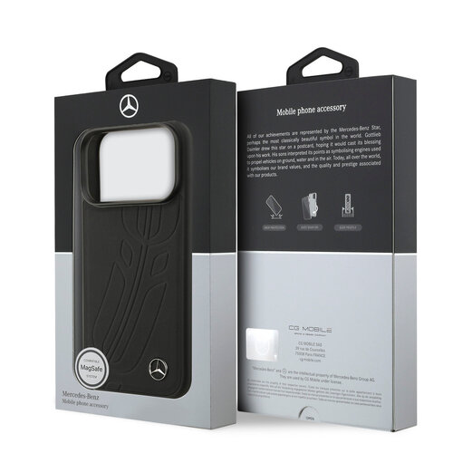 Mercedes-Benz Mercedes-Benz iPhone 17 Pro/iPhone 18 Pro Coque arrière Cuir véritable MagSafe Grande feuille de laurier - Noir