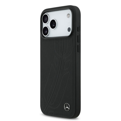 Mercedes-Benz Mercedes-Benz iPhone 17 Pro Max/iPhone 18 Pro Max Coque arrière Cuir véritable MagSafe Grande feuille de laurier - Noir