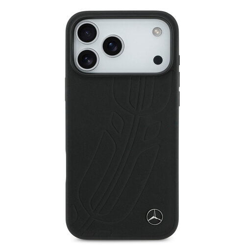 Mercedes-Benz Mercedes-Benz iPhone 17 Pro Max/iPhone 18 Pro Max Coque arrière Cuir véritable MagSafe Grande feuille de laurier - Noir