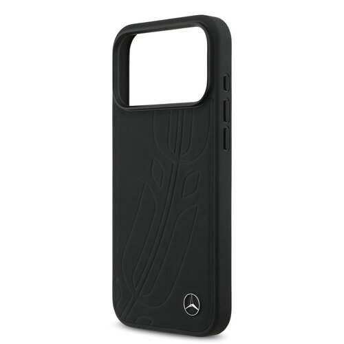 Mercedes-Benz Mercedes-Benz iPhone 17 Pro Max/iPhone 18 Pro Max Coque arrière Cuir véritable MagSafe Grande feuille de laurier - Noir