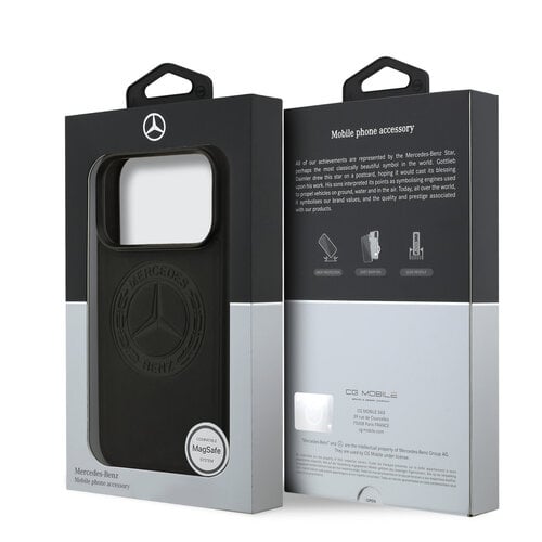 Mercedes-Benz Mercedes-Benz iPhone 17 Pro/iPhone 18 Pro Coque arrière Cuir véritable MagSafe Logo vintage - Noir