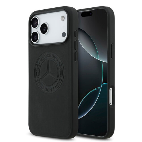 Mercedes-Benz Mercedes-Benz iPhone 17 Pro Max/iPhone 18 Pro Max Coque arrière Cuir véritable MagSafe Logo vintage - Noir