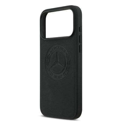 Mercedes-Benz Mercedes-Benz iPhone 17 Pro Max/iPhone 18 Pro Max Coque arrière Cuir véritable MagSafe Logo vintage - Noir