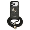 Guess Guess iPhone 17 Pro/iPhone 18 Pro Coque arrière Grand logo 4G version bandoulière Cordon de transport - Noir