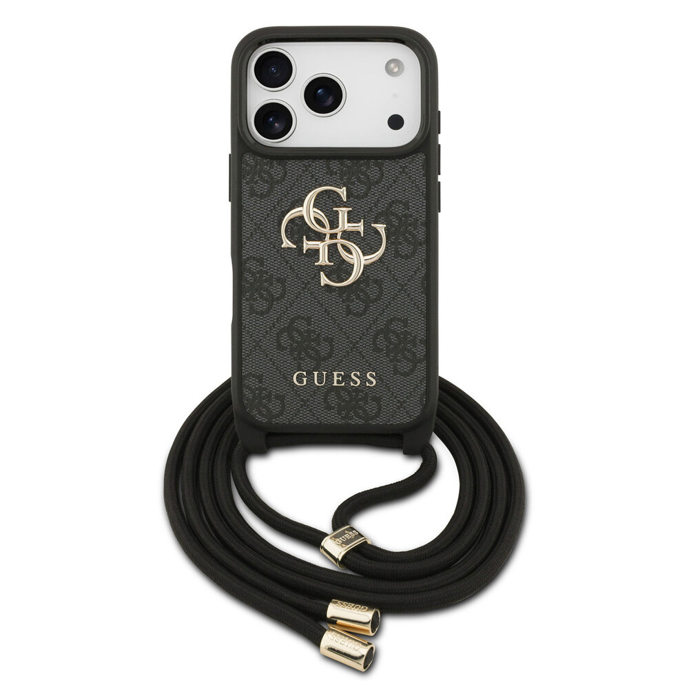 Guess Guess iPhone 17 Pro Backcover hoesje - Crossbody 4G Big Logo - Cord Strap - Zwart Guess Guess iPhone 17 Pro Backcover hoesje - Crossbody 4G Big Logo - Cord Strap - Zwart