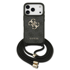 Guess iPhone 17 Pro/iPhone 18 Pro Coque arrière Grand logo 4G version bandoulière Cordon de transport - Noir