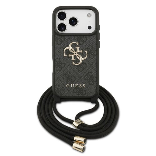 Guess Guess iPhone 17 Pro/iPhone 18 Pro Coque arrière Grand logo 4G version bandoulière Cordon de transport - Noir