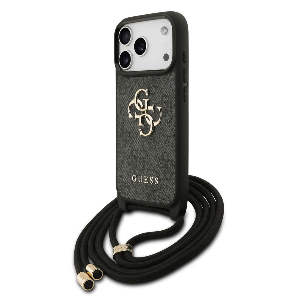 Guess Guess iPhone 17 Pro Backcover hoesje - Crossbody 4G Big Logo - Cord Strap - Zwart Guess Guess iPhone 17 Pro Backcover hoesje - Crossbody 4G Big Logo - Cord Strap - Zwart