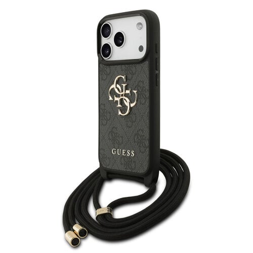 Guess Guess iPhone 17 Pro/iPhone 18 Pro Coque arrière Grand logo 4G version bandoulière Cordon de transport - Noir