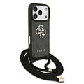 Guess Guess iPhone 17 Pro/iPhone 18 Pro Coque arrière Grand logo 4G version bandoulière Cordon de transport - Noir