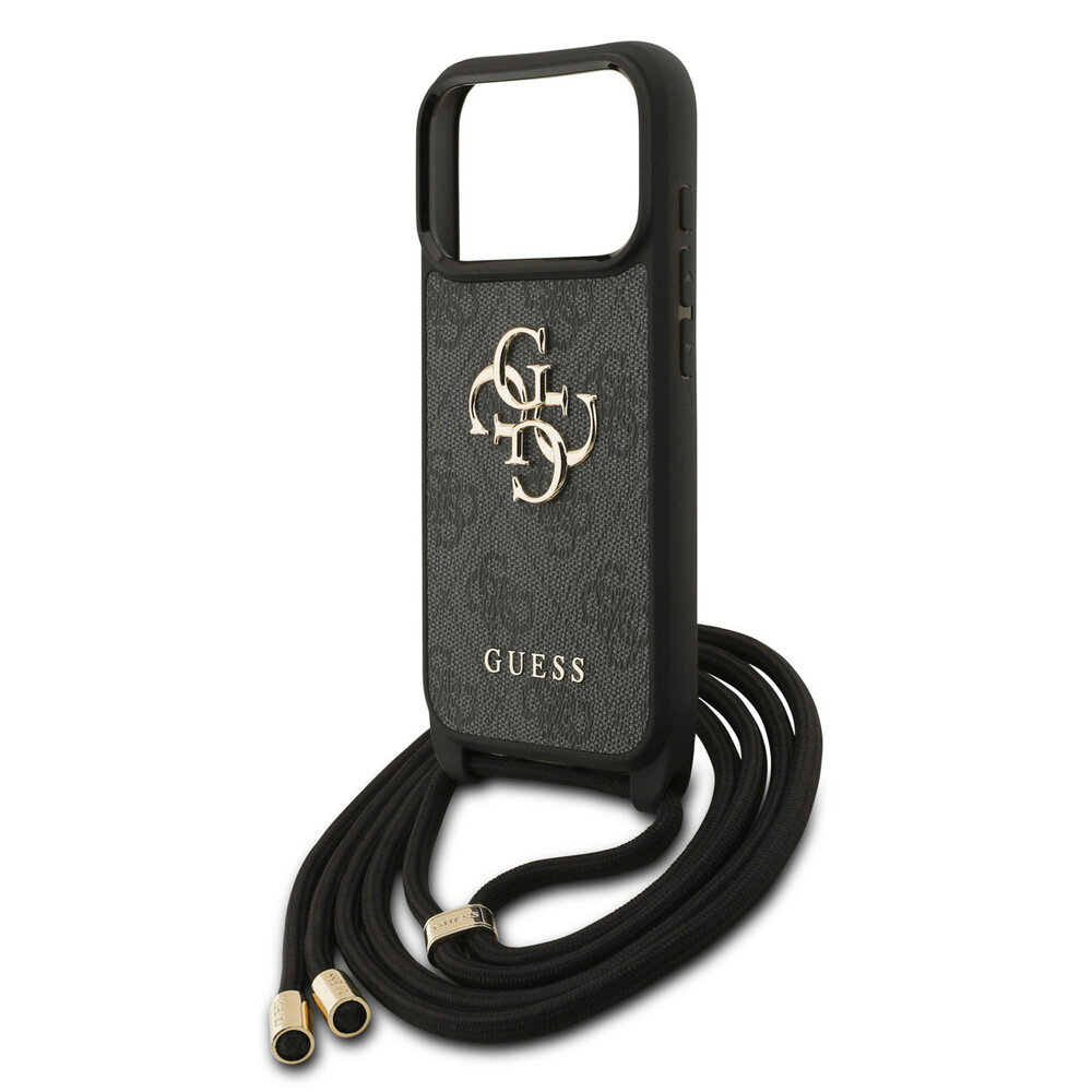 Guess Guess iPhone 17 Pro Backcover hoesje - Crossbody 4G Big Logo - Cord Strap - Zwart Guess Guess iPhone 17 Pro Backcover hoesje - Crossbody 4G Big Logo - Cord Strap - Zwart