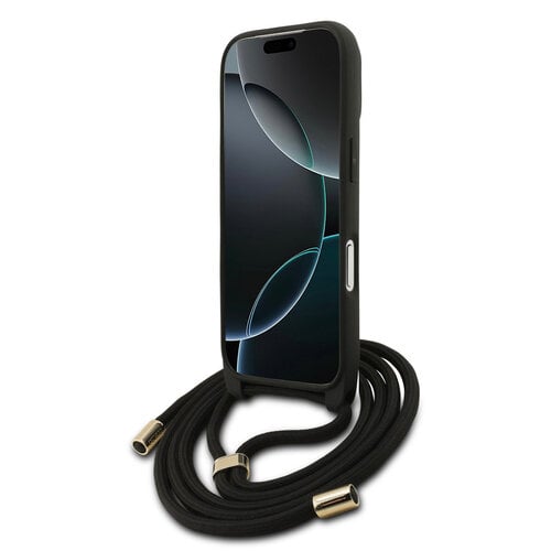 Guess Guess iPhone 17 Pro/iPhone 18 Pro Coque arrière Grand logo 4G version bandoulière Cordon de transport - Noir