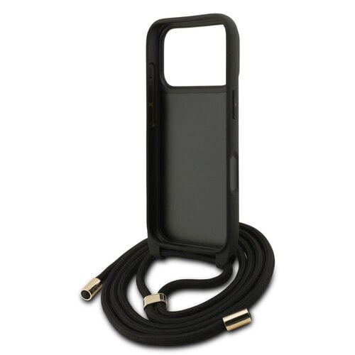 Guess Guess iPhone 17 Pro/iPhone 18 Pro Coque arrière Grand logo 4G version bandoulière Cordon de transport - Noir