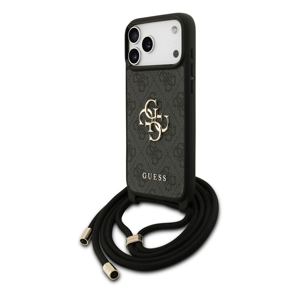 Guess Guess iPhone 17 Pro Max Backcover hoesje - Crossbody 4G Big Logo - Cord Strap - Zwart Guess Guess iPhone 17 Pro Max Backcover hoesje - Crossbody 4G Big Logo - Cord Strap - Zwart
