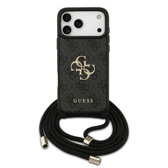 Guess iPhone 17 Pro Max/iPhone 18 Pro Max Coque arrière Grand logo 4G version bandoulière Cordon de transport - Noir