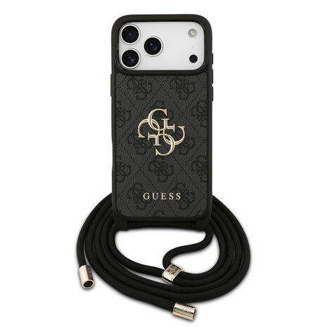 Guess Guess iPhone 17 Pro Max Backcover hoesje - Crossbody 4G Big Logo - Cord Strap - Zwart Guess Guess iPhone 17 Pro Max Backcover hoesje - Crossbody 4G Big Logo - Cord Strap - Zwart