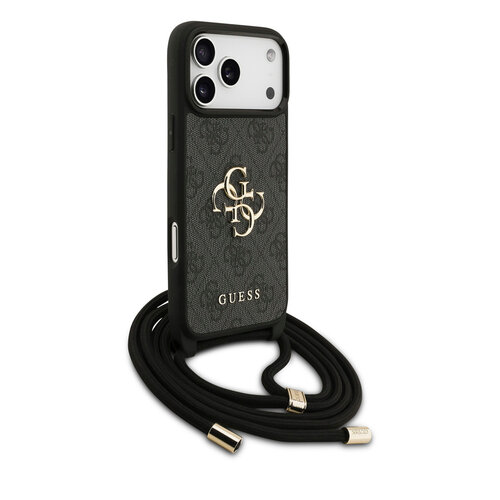 Guess Guess iPhone 17 Pro Max/iPhone 18 Pro Max Coque arrière Grand logo 4G version bandoulière Cordon de transport - Noir