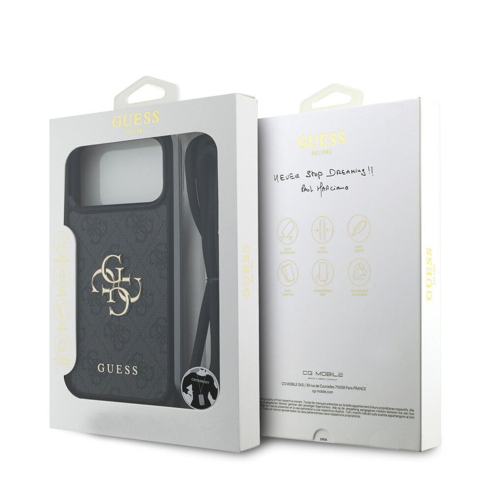 Guess Guess iPhone 17 Pro Max Backcover hoesje - Crossbody 4G Big Logo - Cord Strap - Zwart Guess Guess iPhone 17 Pro Max Backcover hoesje - Crossbody 4G Big Logo - Cord Strap - Zwart