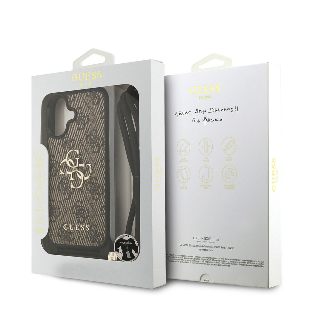 Guess Guess iPhone 17 Back cover coque - Crossbody 4G Big Logo - Cord Strap - Marron Guess Guess iPhone 17 Back cover coque - Crossbody 4G Big Logo - Cord Strap - Marron