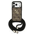 Guess Guess iPhone 17 Pro/iPhone 18 Pro Coque arrière Grand logo 4G version bandoulière Cordon de transport - Marron