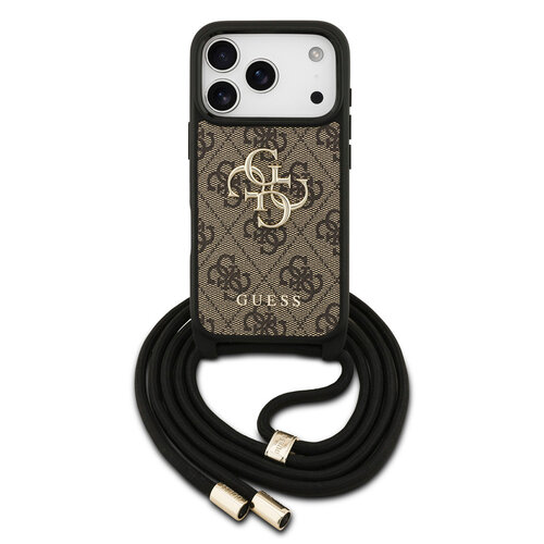 Guess Guess iPhone 17 Pro/iPhone 18 Pro Coque arrière Grand logo 4G version bandoulière Cordon de transport - Marron