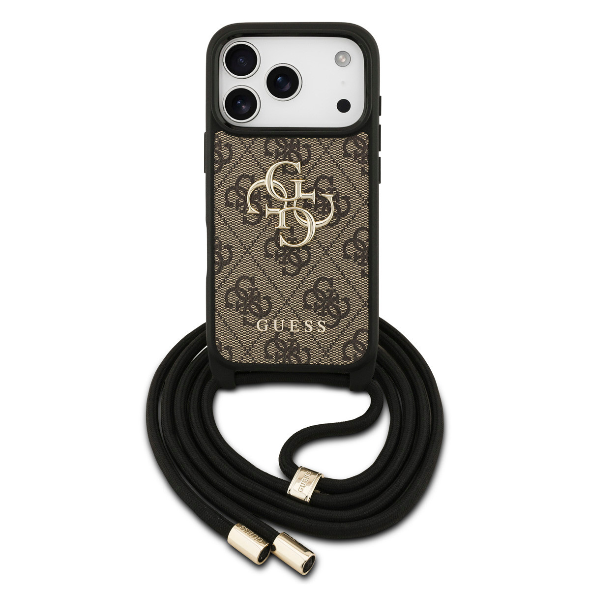 Guess Guess iPhone 17 Pro Backcover hoesje - Crossbody 4G Big Logo - Cord Strap - Bruin