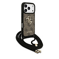 Guess Guess iPhone 17 Pro/iPhone 18 Pro Coque arrière Grand logo 4G version bandoulière Cordon de transport - Marron